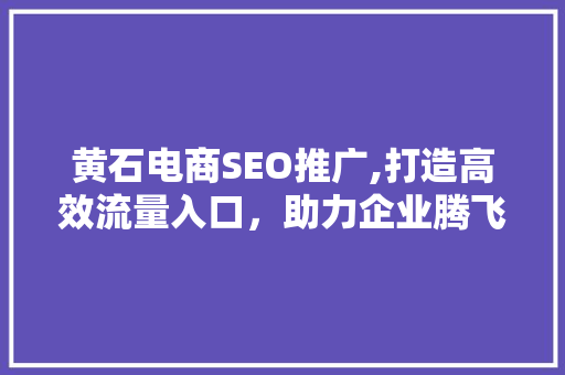 黄石电商SEO推广,打造高效流量入口，助力企业腾飞 神马SEO