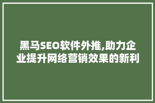黑马SEO软件外推,助力企业提升网络营销效果的新利器 必应SEO