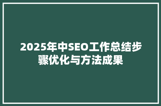 2025年中SEO工作总结步骤优化与方法成果 搜狗SEO