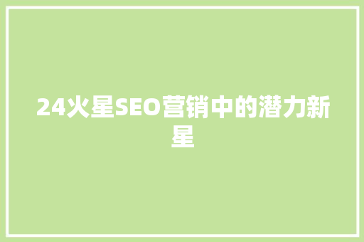 24火星SEO营销中的潜力新星