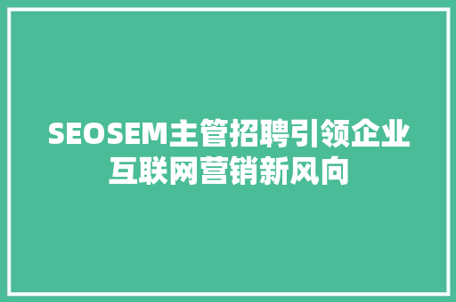 SEOSEM主管招聘引领企业互联网营销新风向
