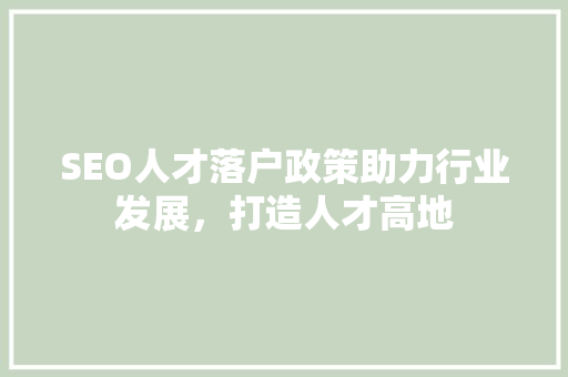 SEO人才落户政策助力行业发展，打造人才高地 神马SEO