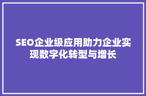 SEO企业级应用助力企业实现数字化转型与增长