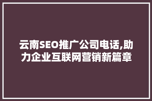 云南SEO推广公司电话,助力企业互联网营销新篇章 GoogleSEO