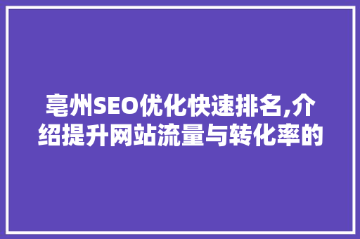 亳州SEO优化快速排名,介绍提升网站流量与转化率的方法 神马SEO