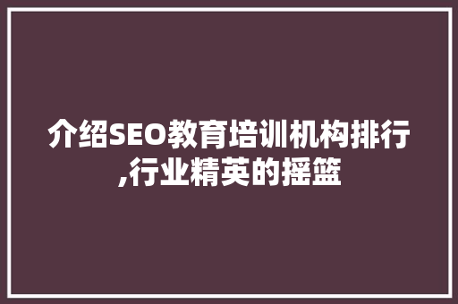 介绍SEO教育培训机构排行,行业精英的摇篮 必应SEO