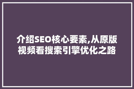 介绍SEO核心要素,从原版视频看搜索引擎优化之路 百度SEO