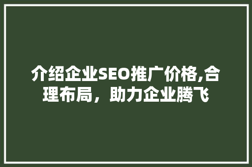 介绍企业SEO推广价格,合理布局，助力企业腾飞 GoogleSEO