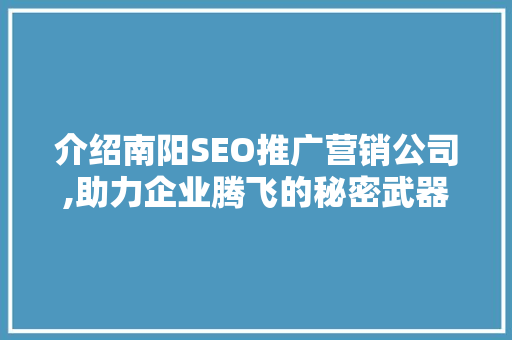 介绍南阳SEO推广营销公司,助力企业腾飞的秘密武器 必应SEO