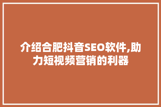 介绍合肥抖音SEO软件,助力短视频营销的利器 神马SEO