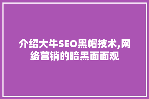 介绍大牛SEO黑帽技术,网络营销的暗黑面面观 必应SEO