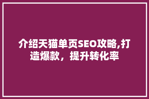 介绍天猫单页SEO攻略,打造爆款，提升转化率 百度SEO