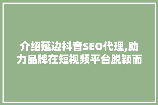 介绍延边抖音SEO代理,助力品牌在短视频平台脱颖而出 GoogleSEO