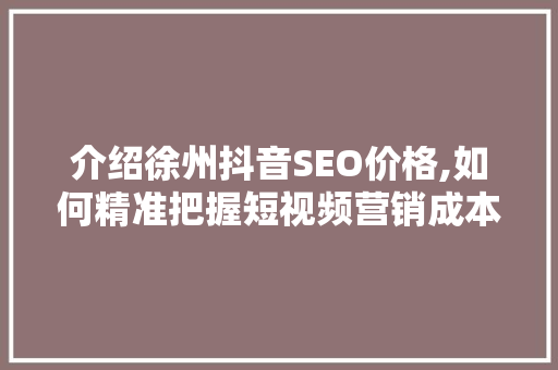 介绍徐州抖音SEO价格,如何精准把握短视频营销成本与效益 百度SEO