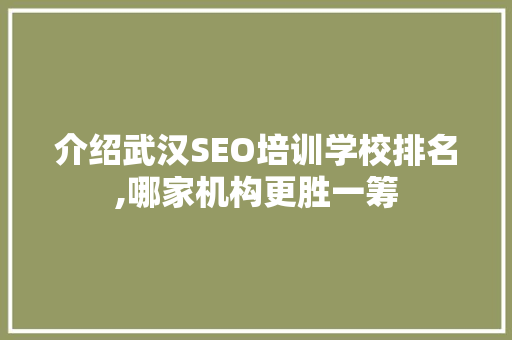 介绍武汉SEO培训学校排名,哪家机构更胜一筹 GoogleSEO