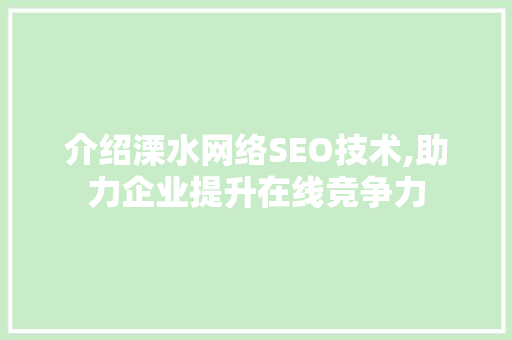 介绍溧水网络SEO技术,助力企业提升在线竞争力