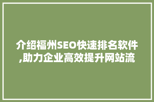 介绍福州SEO快速排名软件,助力企业高效提升网站流量与品牌影响力 必应SEO