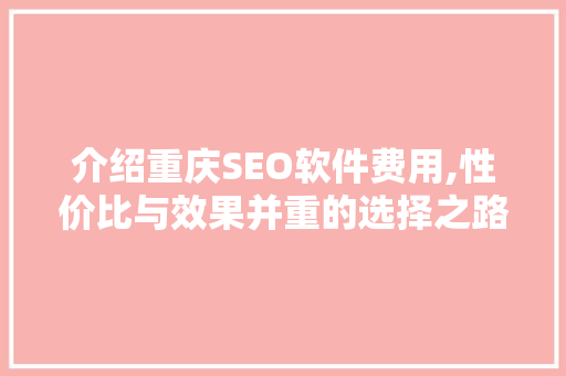 介绍重庆SEO软件费用,性价比与效果并重的选择之路