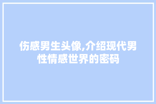 伤感男生头像,介绍现代男性情感世界的密码 神马SEO