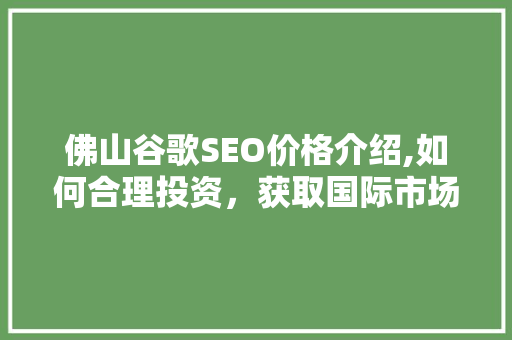 佛山谷歌SEO价格介绍,如何合理投资，获取国际市场红利 神马SEO