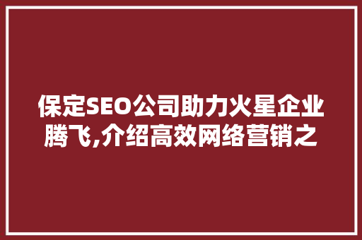 保定SEO公司助力火星企业腾飞,介绍高效网络营销之路 搜狗SEO