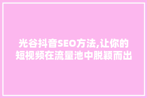 光谷抖音SEO方法,让你的短视频在流量池中脱颖而出 GoogleSEO