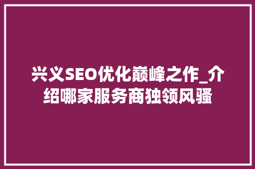 兴义SEO优化巅峰之作_介绍哪家服务商独领风骚