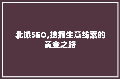 北派SEO,挖掘生意线索的黄金之路 GoogleSEO