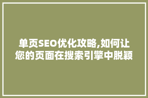 单页SEO优化攻略,如何让您的页面在搜索引擎中脱颖而出