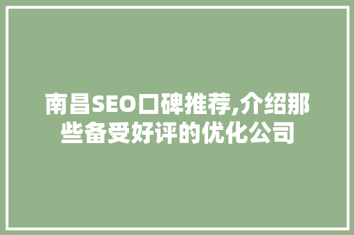 南昌SEO口碑推荐,介绍那些备受好评的优化公司 必应SEO