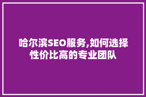 哈尔滨SEO服务,如何选择性价比高的专业团队 神马SEO
