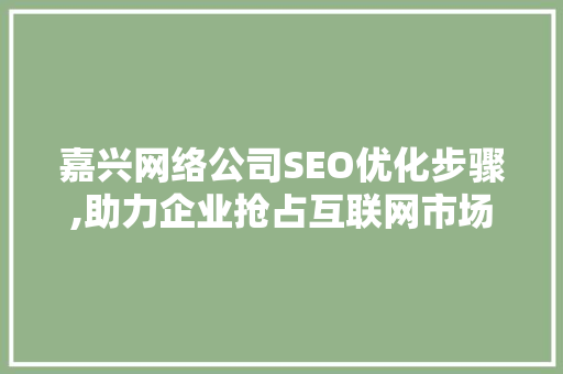 嘉兴网络公司SEO优化步骤,助力企业抢占互联网市场制高点 百度SEO