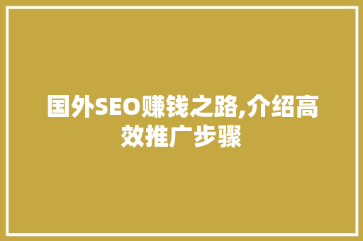 国外SEO赚钱之路,介绍高效推广步骤