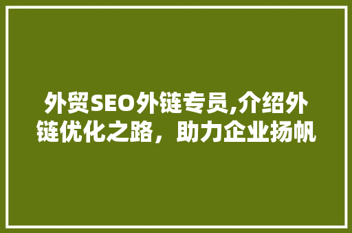 外贸SEO外链专员,介绍外链优化之路，助力企业扬帆出海 百度SEO