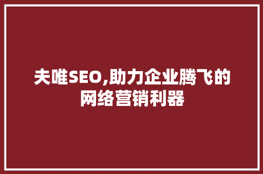 夫唯SEO,助力企业腾飞的网络营销利器 神马SEO