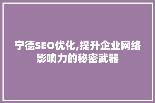 宁德SEO优化,提升企业网络影响力的秘密武器 神马SEO