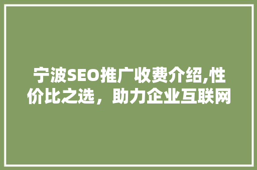 宁波SEO推广收费介绍,性价比之选，助力企业互联网营销 必应SEO
