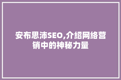 安布思沛SEO,介绍网络营销中的神秘力量 百度SEO