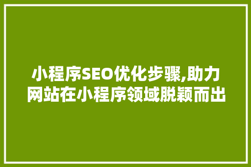 小程序SEO优化步骤,助力网站在小程序领域脱颖而出 必应SEO