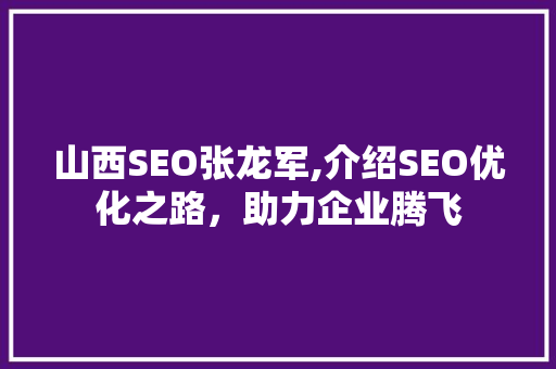 山西SEO张龙军,介绍SEO优化之路，助力企业腾飞 百度SEO
