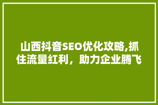 山西抖音SEO优化攻略,抓住流量红利，助力企业腾飞 搜狗SEO