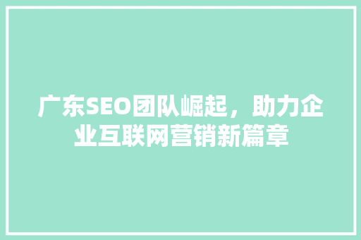 广东SEO团队崛起，助力企业互联网营销新篇章 百度SEO