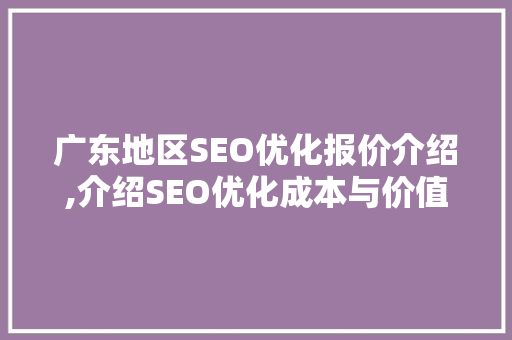 广东地区SEO优化报价介绍,介绍SEO优化成本与价值 必应SEO