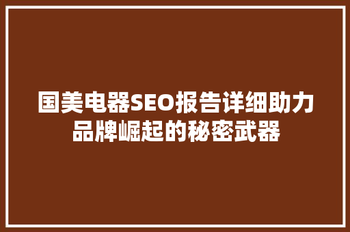 国美电器SEO报告详细助力品牌崛起的秘密武器 搜狗SEO
