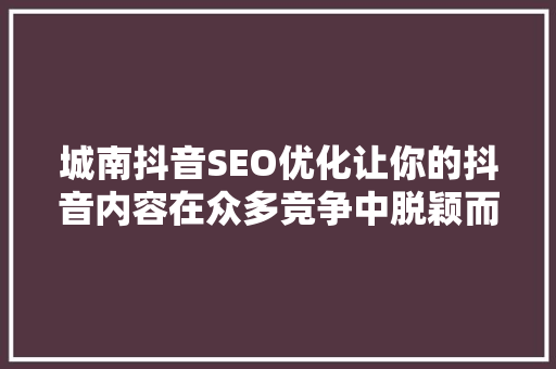 城南抖音SEO优化让你的抖音内容在众多竞争中脱颖而出