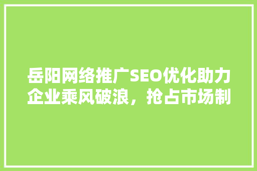 岳阳网络推广SEO优化助力企业乘风破浪，抢占市场制高点 百度SEO