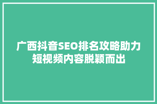广西抖音SEO排名攻略助力短视频内容脱颖而出 百度SEO
