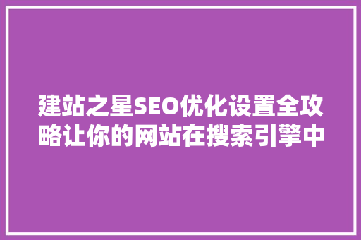 建站之星SEO优化设置全攻略让你的网站在搜索引擎中脱颖而出 GoogleSEO