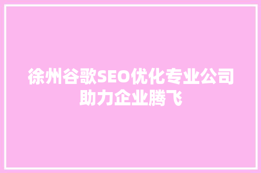 徐州谷歌SEO优化专业公司助力企业腾飞 GoogleSEO