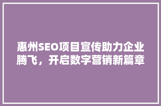 惠州SEO项目宣传助力企业腾飞，开启数字营销新篇章 神马SEO